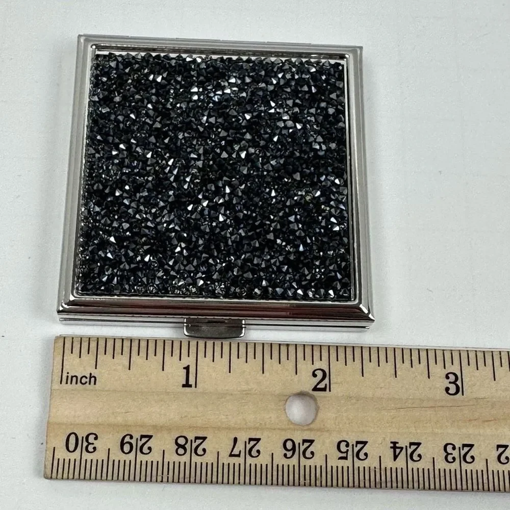 Swarovski‎ Crystals Compact Mirror Double Side Square Black Silver